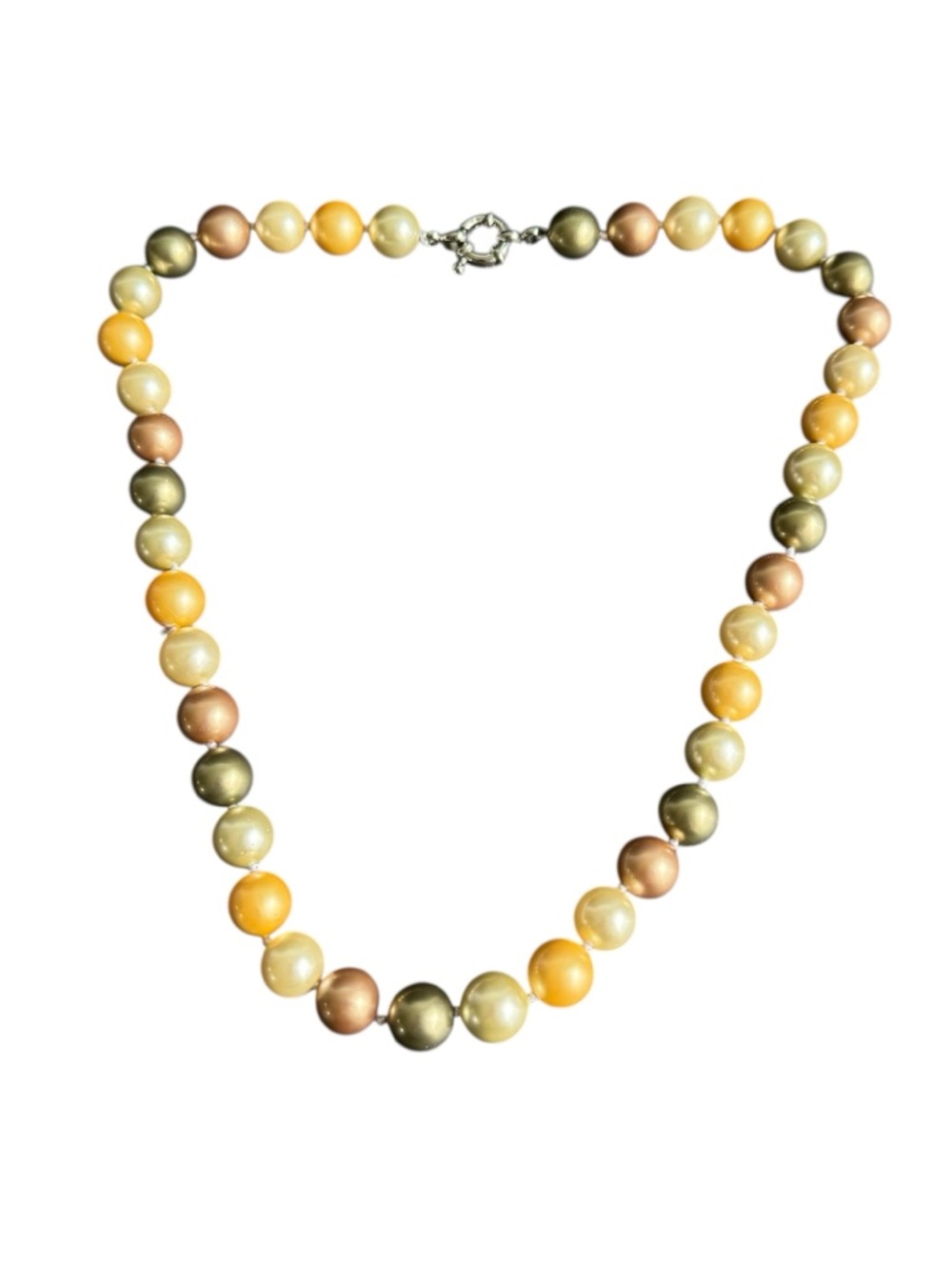 Vintage Multicolor‎ Pearl Bead Necklace Yellow Gold Champagne Old Money Capsule